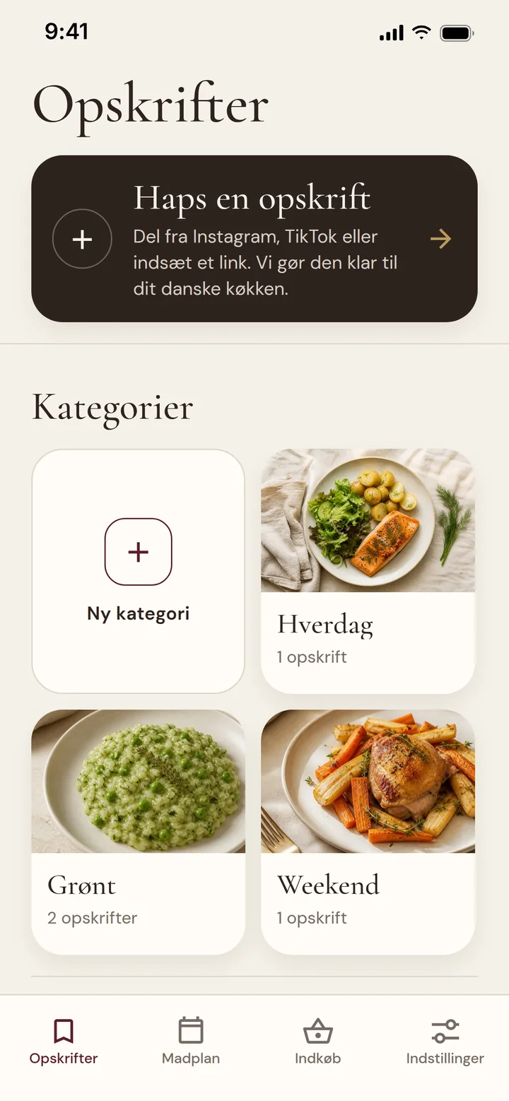 Opskrifter i Haps med kategorierne Hverdag, Grønt og Weekend